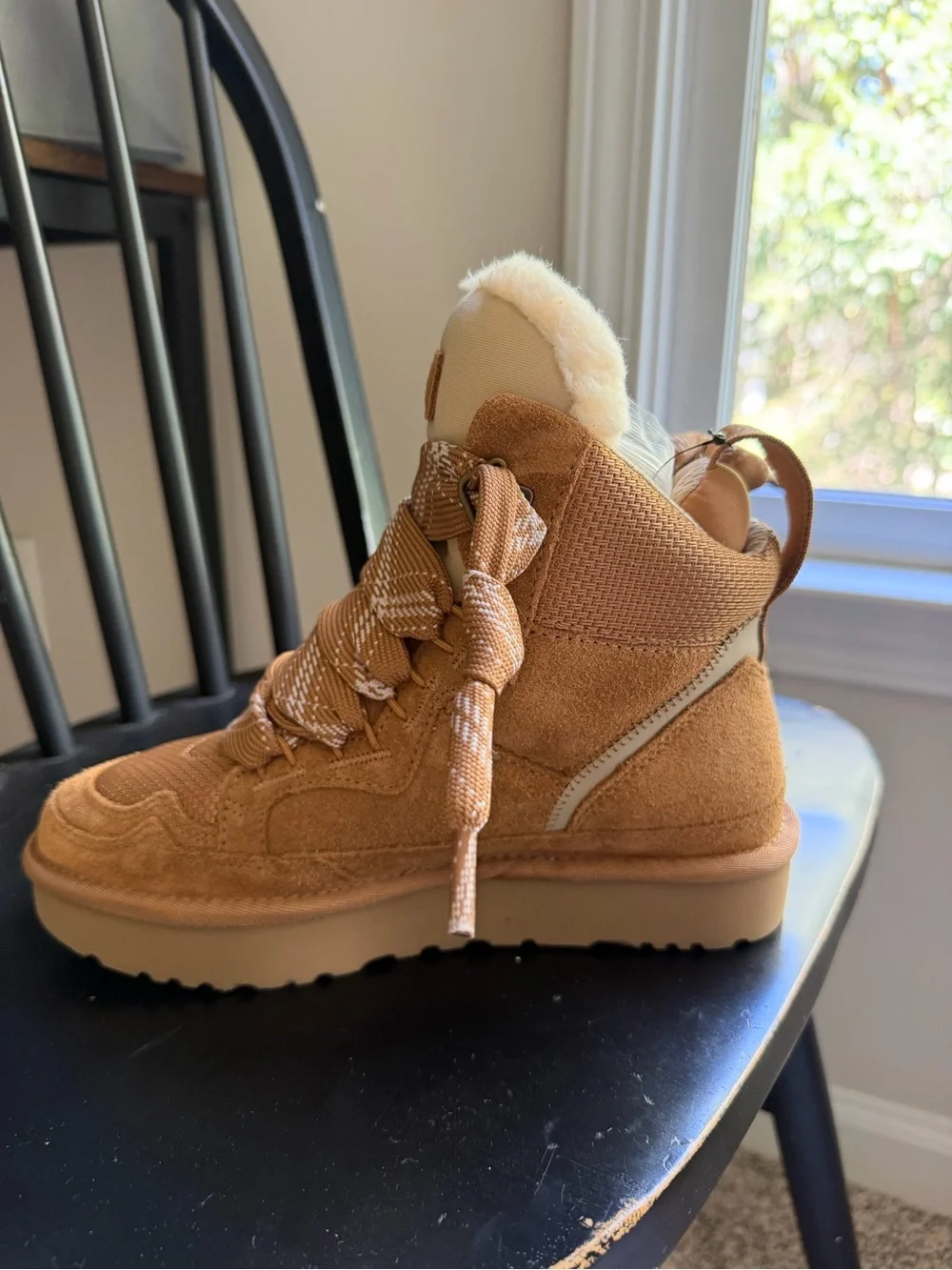 UGG Chestnut Lace-Up Shearling Trim Winter Boots